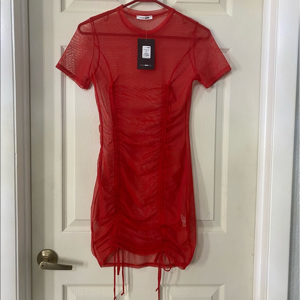 Red mesh dress/swim cover up